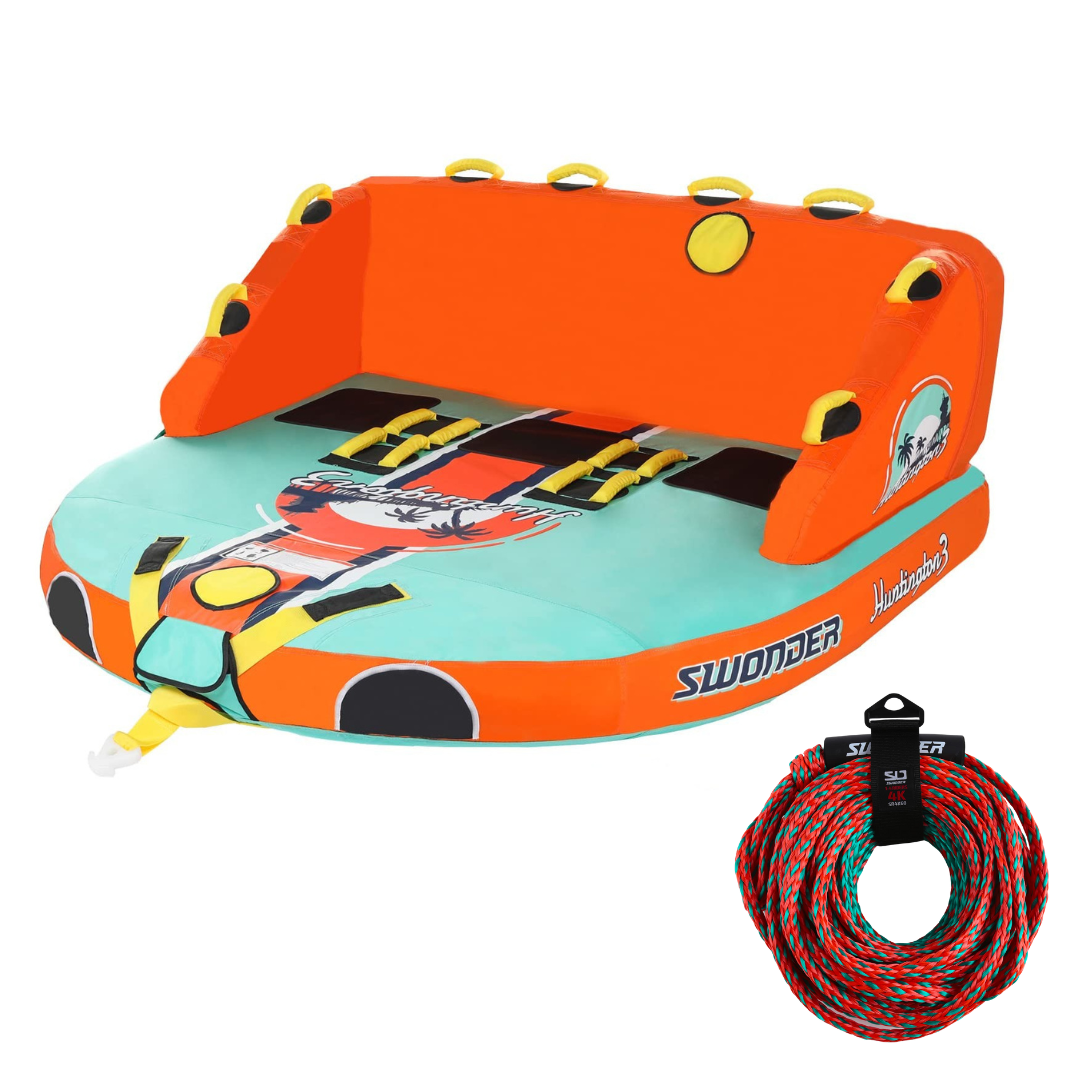 Swonder Huntington3 Towable Tube with Tow Ropes Bundle - For 1-3 Riders
