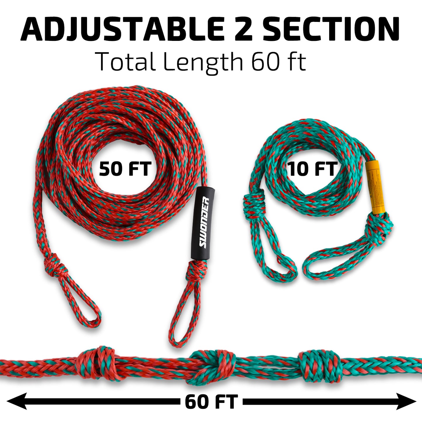 60ft 2-Section Tow Ropes for 4 Rider Tubing