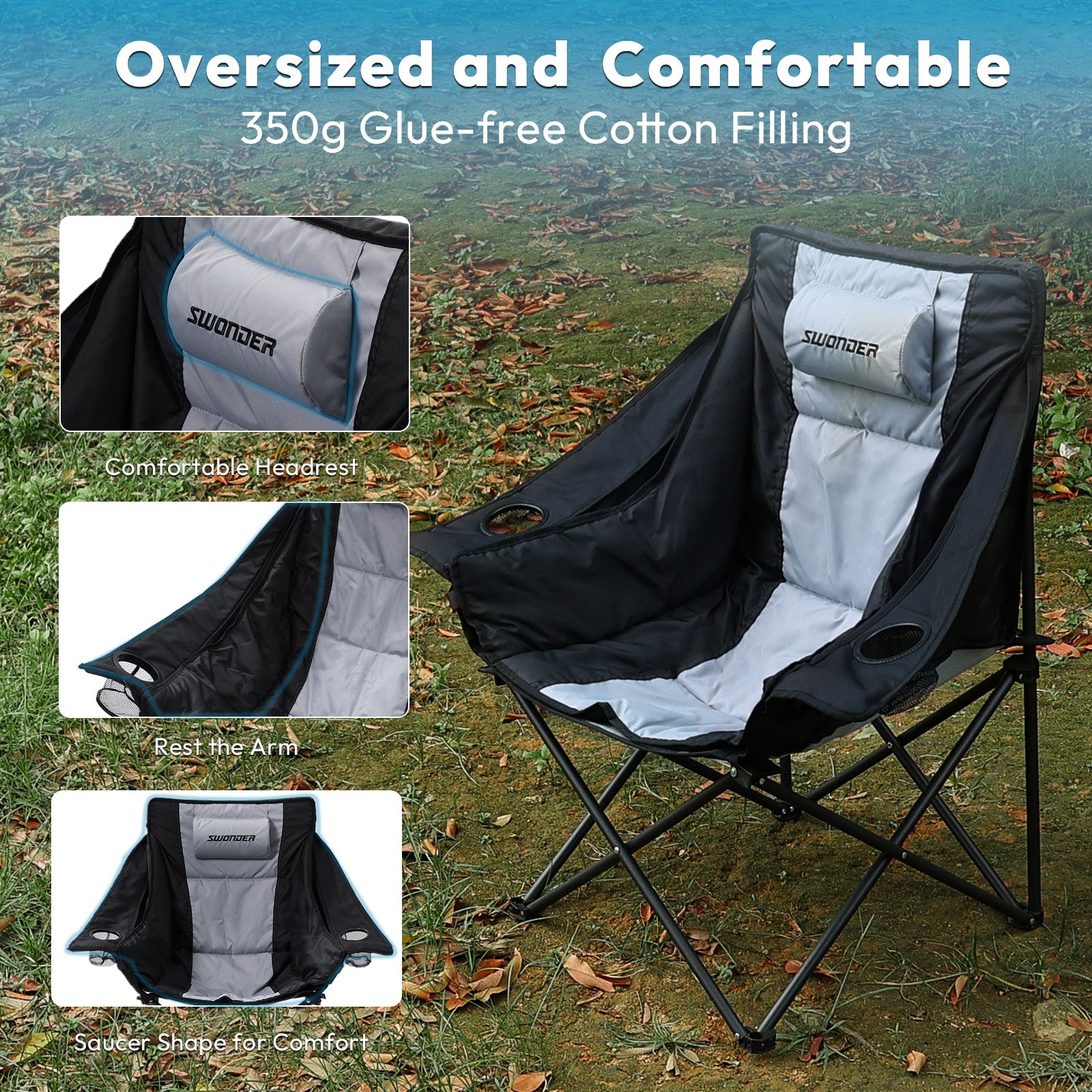 Swonder Moon Camping Chair with Innovative 2-in-1 Removable Seat