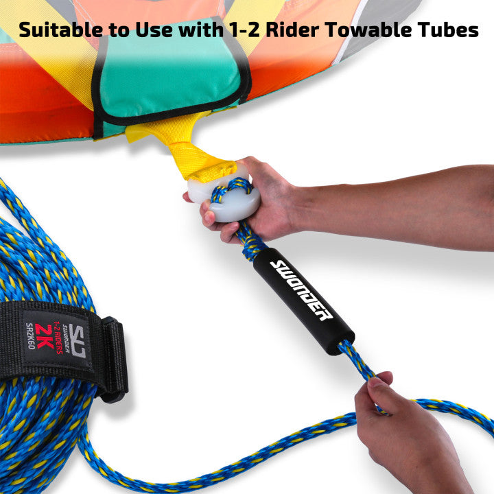 Swonder 2-Section Tow Ropes for Tubing, 1-2 Rider 60FT Ropes for Towable Tubes