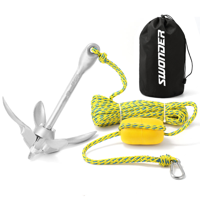Swonder Kayak Anchor, 3.5lbs Folding Anchor Kit w/Rope & Storage Bag, Complete Accessories Kit for Kayak, Paddle Board, Jet Ski and Small Boats